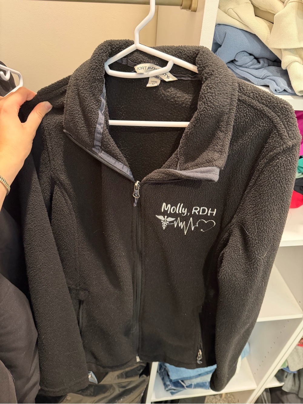 Port Authority Black Fleece Full-Zip Jacket with White Embroidery